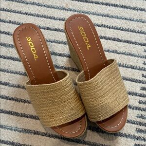 Soda Women's Natural Woven Wedges
